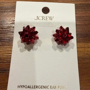 J. Crew Shiny Red Bow Stud Earrings